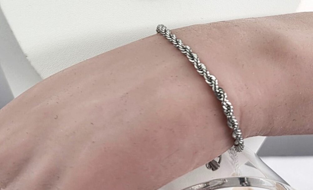 RVS Zilverkleurige twisted armband, 18, 20 of 22 cm