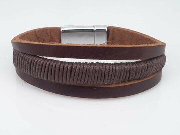 Braunes Lederarmband &ndash; 3 B&auml;nder mit Seil- und Magnetverschluss
