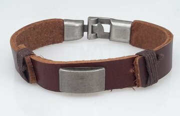 Lederarmband, L 20 cm, Metallplatte, braun