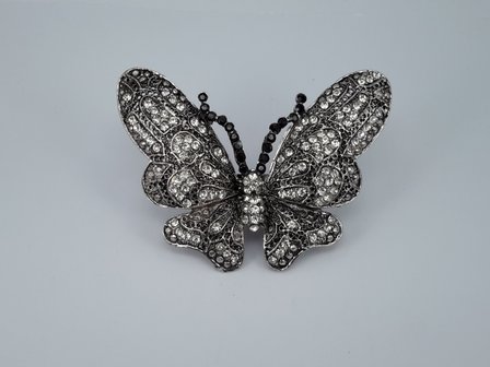 Schalring, Schmetterling, schwarz weiss strass, Magneetverschluss