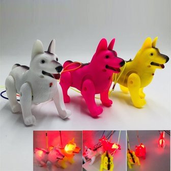 lopende Hond, ledverlichting, muziek, incl 2 aa, per 16 St