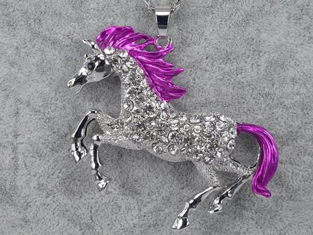 groot Paard, manen &amp; staart gekleurd, zwarte oog, strass