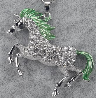 groot Paard, manen &amp; staart gekleurd, zwarte oog, strass