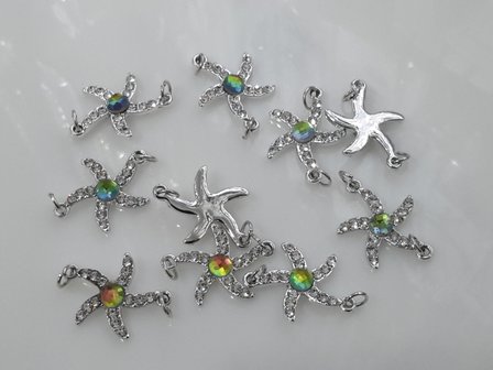 Charms / Spacer, Seestern mit Strass