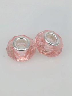 Bedel pandorastyle facet glas, roze, per 16