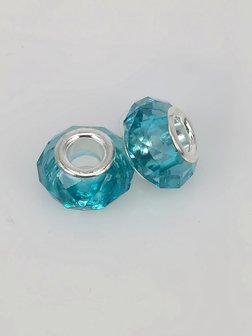 Charm pandorastyle facet Glas, turkoois, pro 16 St