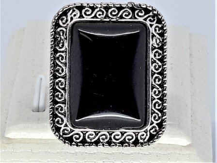 rechthoekige Staalringen, Onyx zwart edelsteen, per 12 St