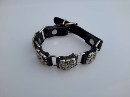 PU leren armband, 4 leren schakels met metalen stud panterkop, zwart