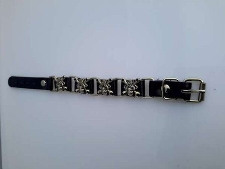 PU leren armband, 4 leren schakels met metalen stud griezel, zwart