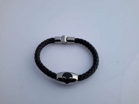 PU leren gevlochten armband, metalen ring alienhoofd, zwart