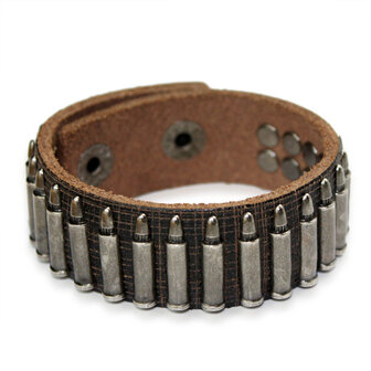 Leren armband met Bullits, zwart en beige.