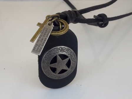 Leren veterketting, zwart, Marshall Star