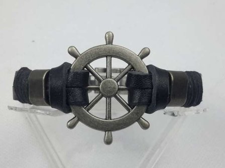 Armband gevlochten leer zwart.