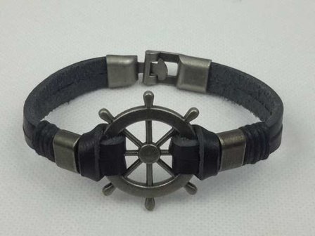 Armband gevlochten leer zwart.