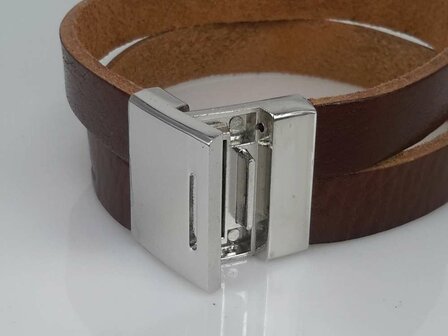 Leren Armband bruin, 2 baans, glad, magneetsluiting