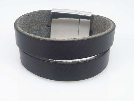 Lederband schwarz, 2 streifen, glatt, Magnetverschluss