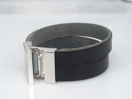 Lederband schwarz, 2 streifen, glatt, Magnetverschluss