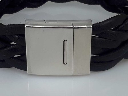 22 cm Lederarmband breit, schwarz, geflochten, Magnetverschluss