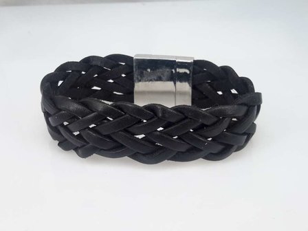 22 cm Lederarmband breit, schwarz, geflochten, Magnetverschluss