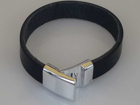 Glad leren kinderen Armband, zwart, smal, magneetsluiting