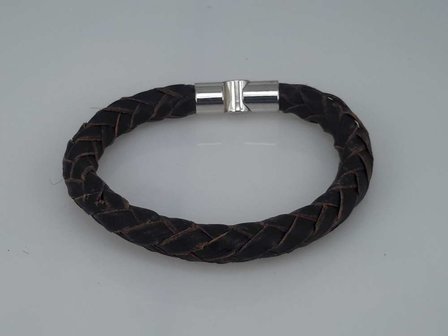 Leren kinderen armband bruin, rond gevlochten, magneetsluiting