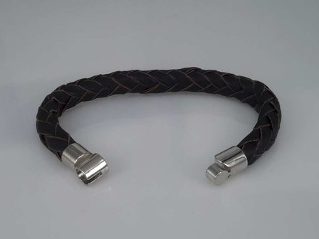 Leren kinderen armband bruin, rond gevlochten, magneetsluiting