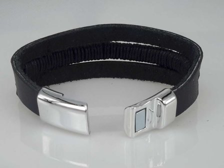 Lederarmband schwarz, 3 streifen, seil, Magnetverschluss