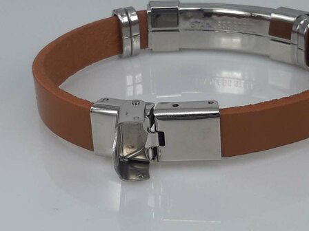 Leder Armband hellbraun, GravurPlatte, Edelstahl-Verschluss