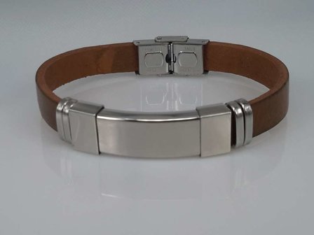 Leder Armband Braun, GravurPlatte in halter, Edelstahl-Verschluss