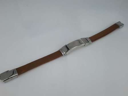 Leder Armband Braun, GravurPlatte in halter, Edelstahl-Verschluss