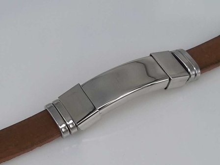 Leder Armband Braun, GravurPlatte in halter, Edelstahl-Verschluss