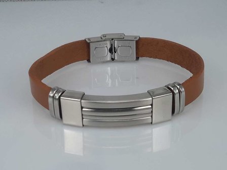 Leder Armband Hellbraun, Rippe-Platte in halter, Edelstahl-Verschluss