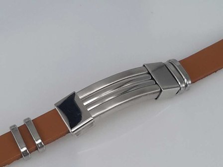 Leder Armband Hellbraun, Rippe-Platte in halter, Edelstahl-Verschluss