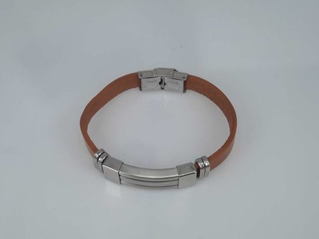 Leder Armband Hellbraun, Rippe-Platte in halter, Edelstahl-Verschluss