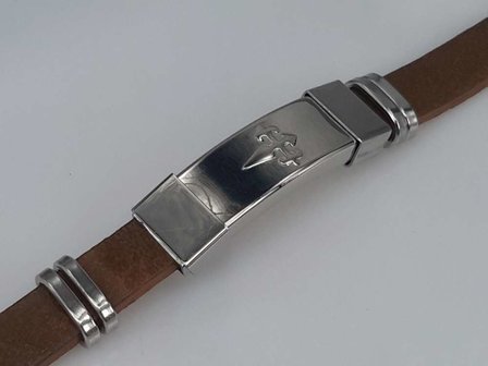 Leder Armband Braun, Platte mit Gotik Schwert, Edelstahl-Verschluss