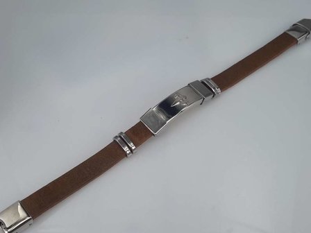 Leder Armband Braun, Platte mit Gotik Schwert, Edelstahl-Verschluss