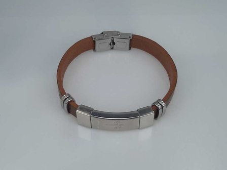 Leder Armband Braun, Platte mit Gotik Schwert, Edelstahl-Verschluss