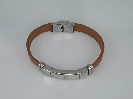 Leder Armband Hellbraun, Platte mit Curl in halter, Edelstahl-Verschluss