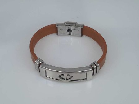 Leder Armband hellbraun, Platte + Anker, Verschluss, Edelstahl