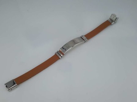 Leder Armband hellbraun, Platte breit motiv, Edelstahl-Verschluss