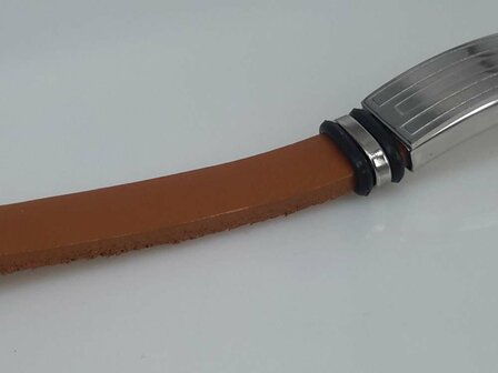 Leder Armband cognacfarbe, Platte + Rechteck Gravur, Verschluss, Edelstahl