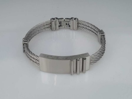 Edelstaal Armband 3 kabel, plaat, 3 staafjes