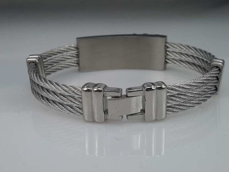 Edelstaal Armband 3 kabel, plaat, 3 staafjes