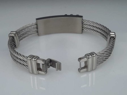 Edelstaal Armband 3 kabel, plaat, 3 staafjes