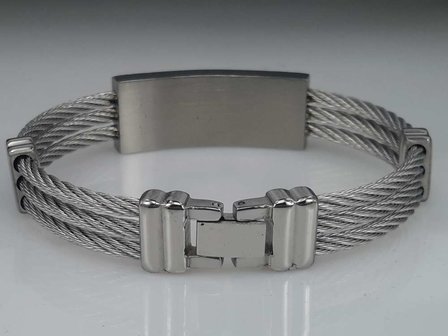 Edelstaal Armband 3 kabel, plaat, tandwiel motief