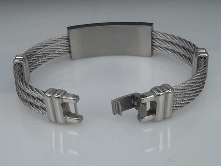 Edelstaal Armband 3 kabel, plaat, motief