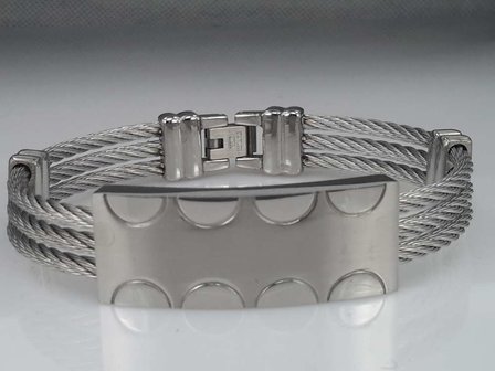 Edelstaal Armband 3 kabel, plaat, halve kring motief