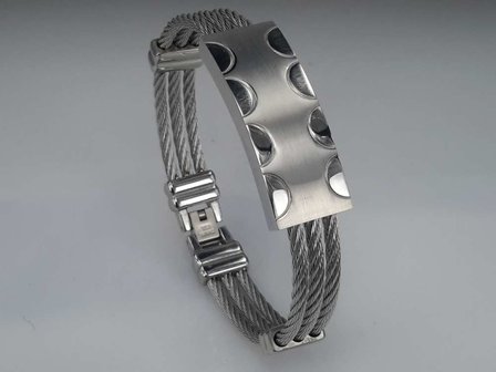 Edelstaal Armband 3 kabel, plaat, halve kring motief