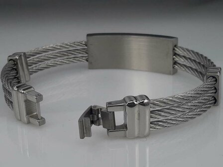 Edelstaal Armband 3 kabel, plaat, halve kring motief