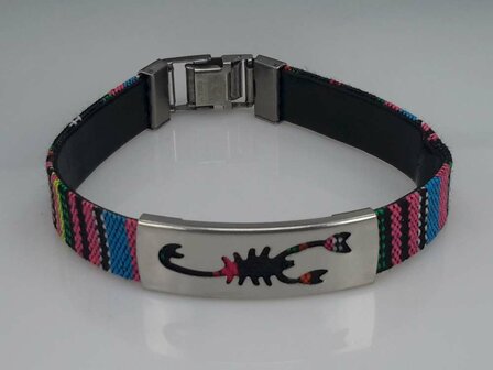 Aztec gewebtes Armband, Platte + Skorpion, Verschluss, Edelstahl